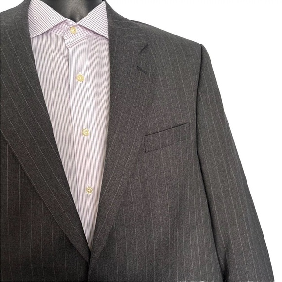 Lauren Ralph Lauren Men's 2 Button Wool Blazer Size 44L Gray Striped - Picture 2 of 12